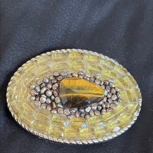 Citrine & pewter Beaded belt buckle with Tigers eye
